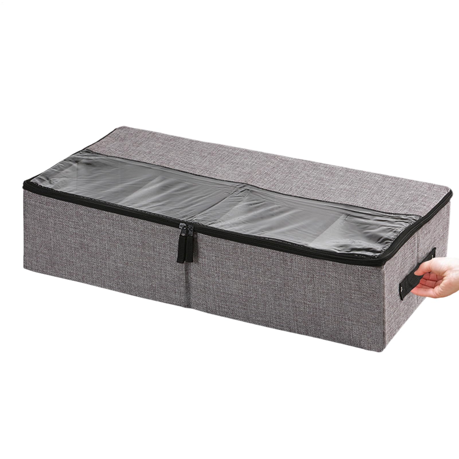 Organizador plegable con tapa transparente y asa reforzada para mantas