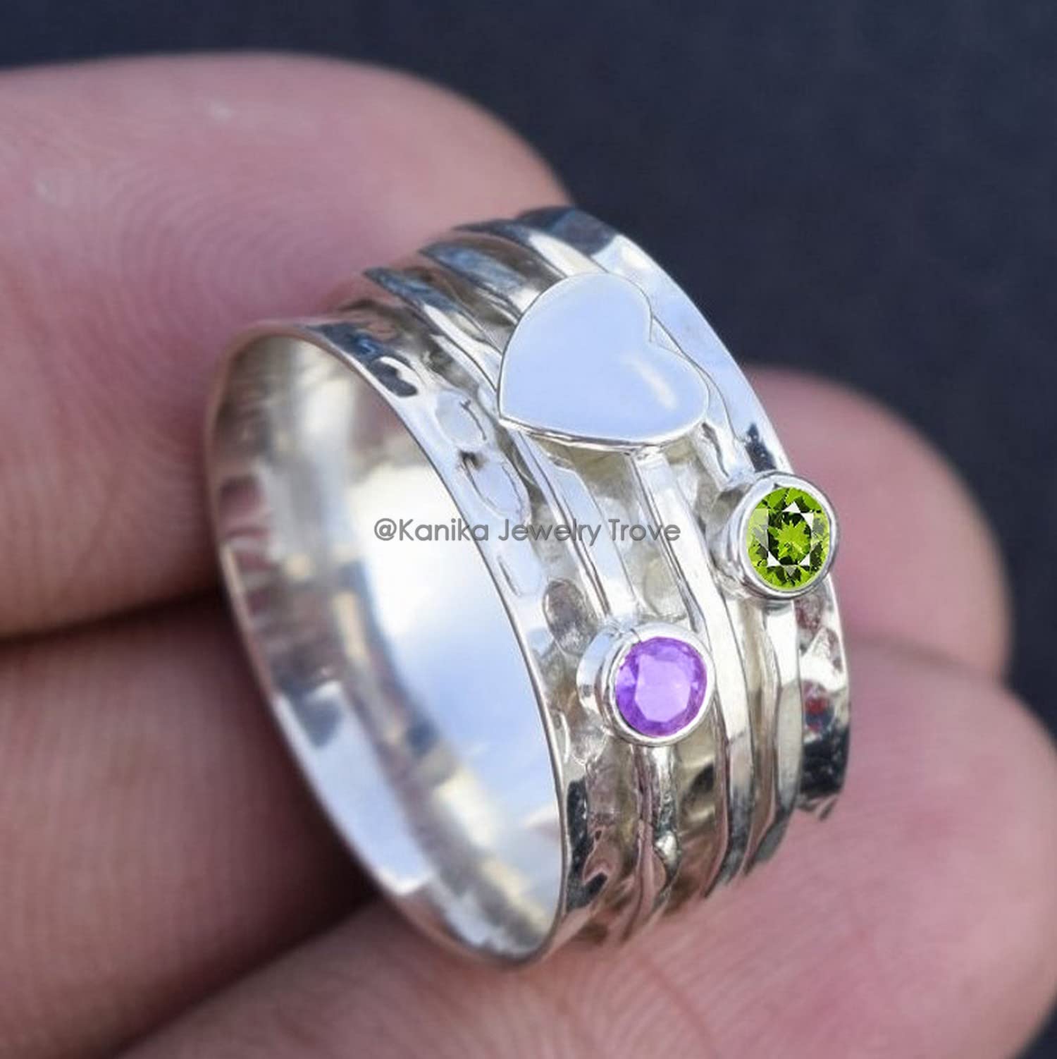 Customize your ring with any gemstone/birthstone, Red Onyx and Citrine Thumb 925 Sterling Silver Ring for Women, Size 10