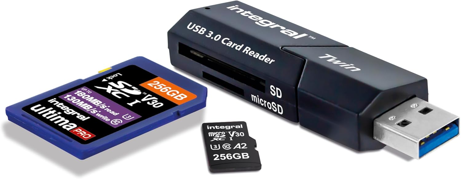 Integral Dual-Slot Micro SD & SD USB3.0 Memory Card Reader Adapter - Super fast file transfer and Compatible with High Speed UHS-I interface: SDHC, SDXC, microSDHC & microSDXC UHS-I U1 & U3