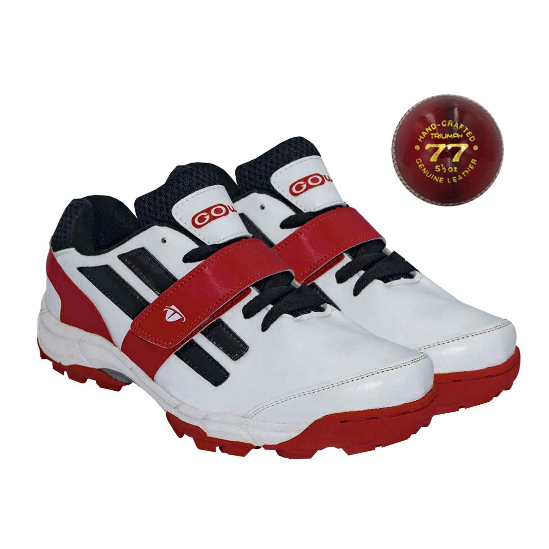 gowin Pace White/Red cricket shoes Size-10 with TR-77-R Cricket Leather Ball Veg Tanned Red-picture-34