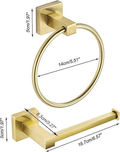 Miniatura 5 de FORBATH Soporte de papel higiénico dorado, accesorios de baño de oro cepillado, soporte para toallas de mano, juego de soporte de rollo de papel