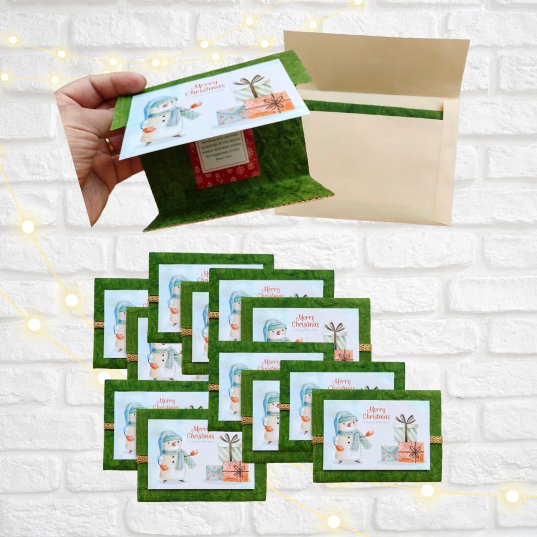 Natal Crafts Handmade 12 Mini Greeting Cards for Merry Christmas/Happy New Year wishes | Corporate bulk gifts (103, Christmas Wish cards)