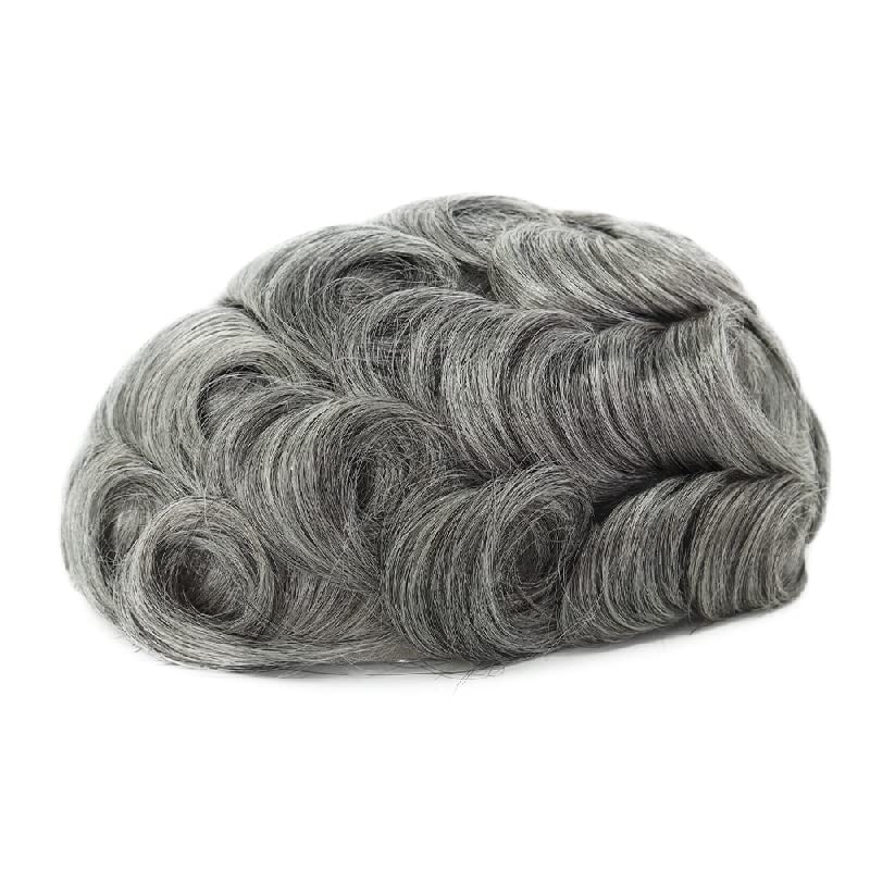 Miniatura 3 de Toupee para hombres cabello humano, sistema de reemplazo de cabello para hombre, extensiones de cabello gris de encaje francés 8x10#1B65