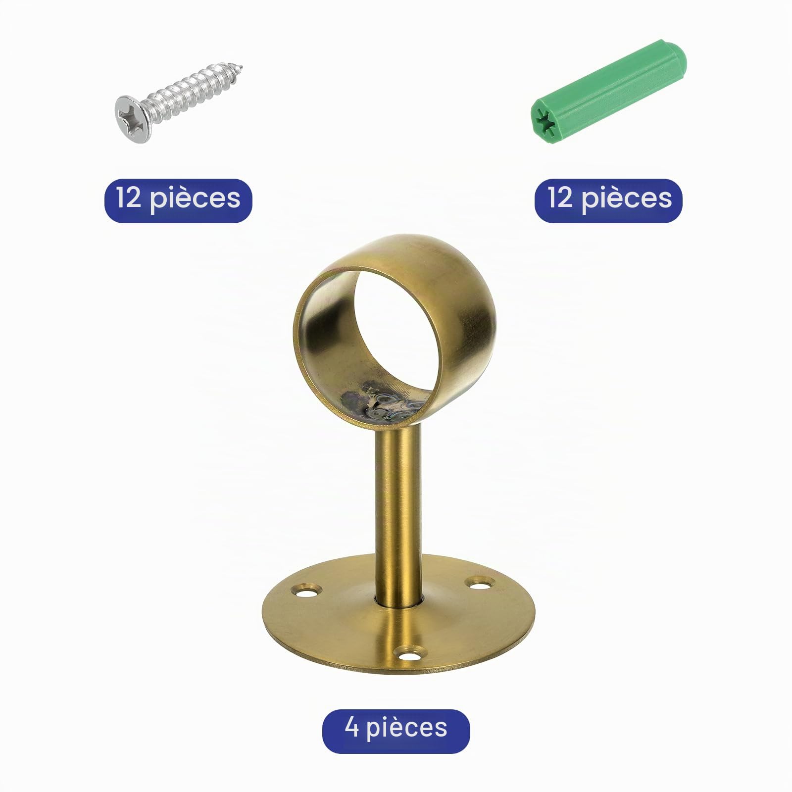 QUARKZMAN 4 Pièces Support de Tringle à Rideau de 1,5 Pouces Doré | Support de Plafond pour Tuyau de Fixation, Support de Tringle en Acier Inoxydable avec Vis
