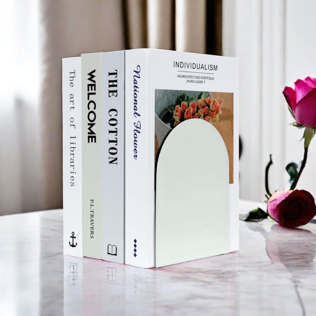 Lulonpon 16 Pieces Book Ends, Bookends, Books Stand, Metal Bookend for Shelves, White Book Ends for School, Library, Desktop Organizer