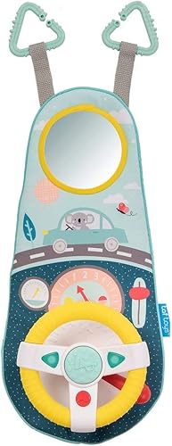 Juguetes de asiento de automóvil para bebés con espejo, juguetes de asiento de automóvil, volante con luces musicales y sonidos de conducción,