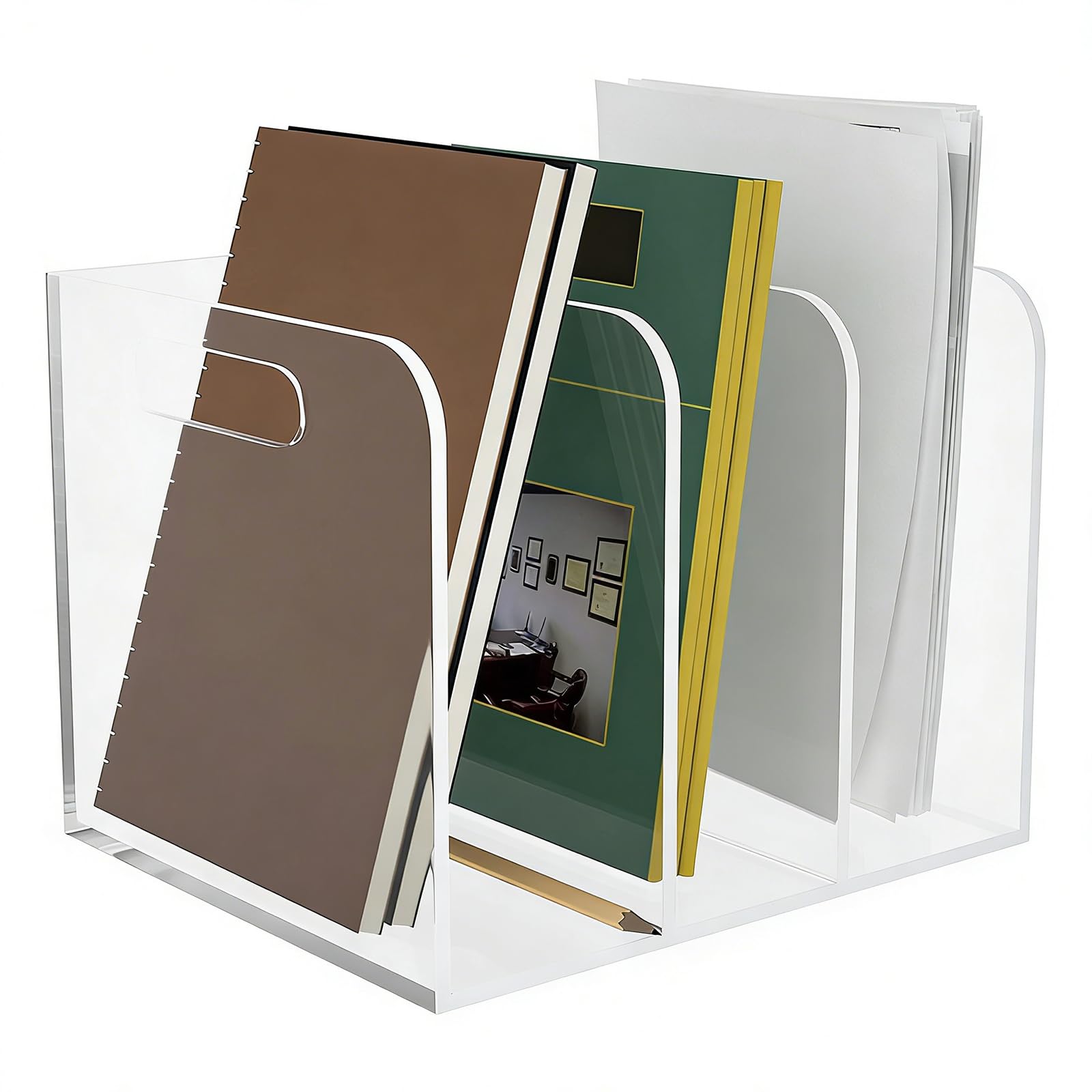 hogtnd Clear Desk File Folder with 3 Compartments and Easy to Carry for Storing Books, Files, Documents and Document Stand for Office Supplies