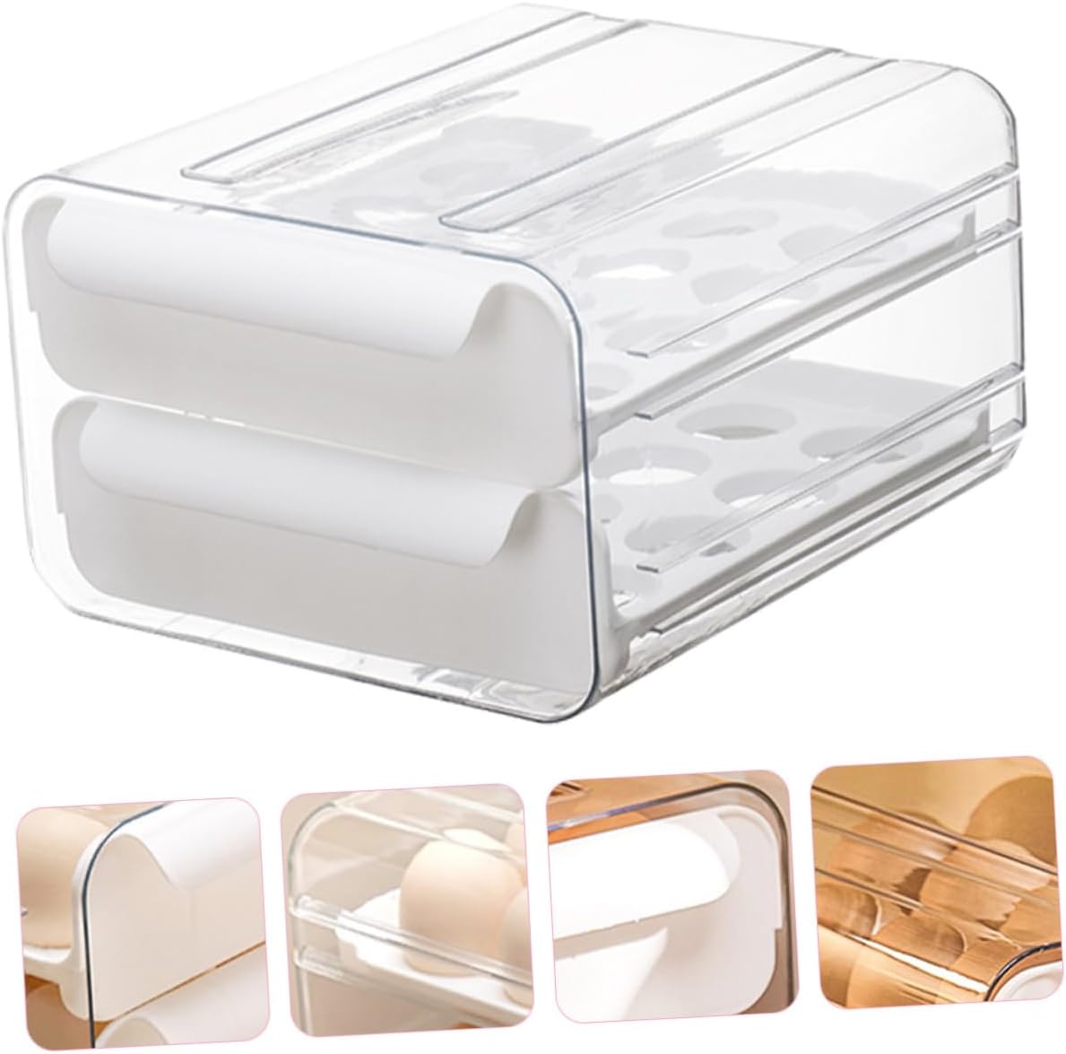 32-Compartment Stackable Egg Holder Pull-Out Drawers White Refrigerator Organizer Bin Large Capacity Storage Container for Kitchen and Fridge