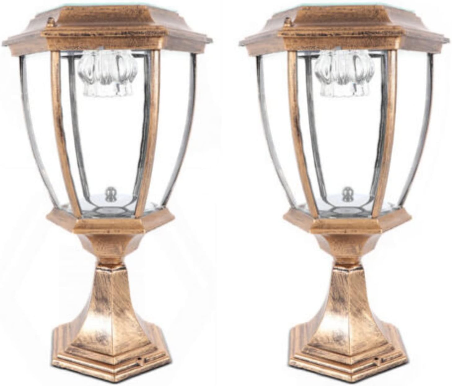 2pcs Pair Solar Post Light, Bronze Outdoor Yard Light Led Solar Power Lantern Landscape Pillar Post Lamps Waterproof Art Landscape Pillar Post Lamp for Lawn Garden Patio Yard Fence Entrance