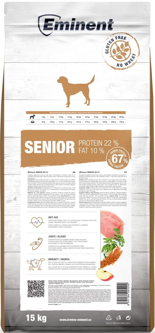 Eminent Senior High Premium – Glutenfreie Vollnahrung für ältere Hunde Aller Rassen | Mit 73% tierischem Eiweiß, L-Carnitin & Chondroprotektiva 15kg