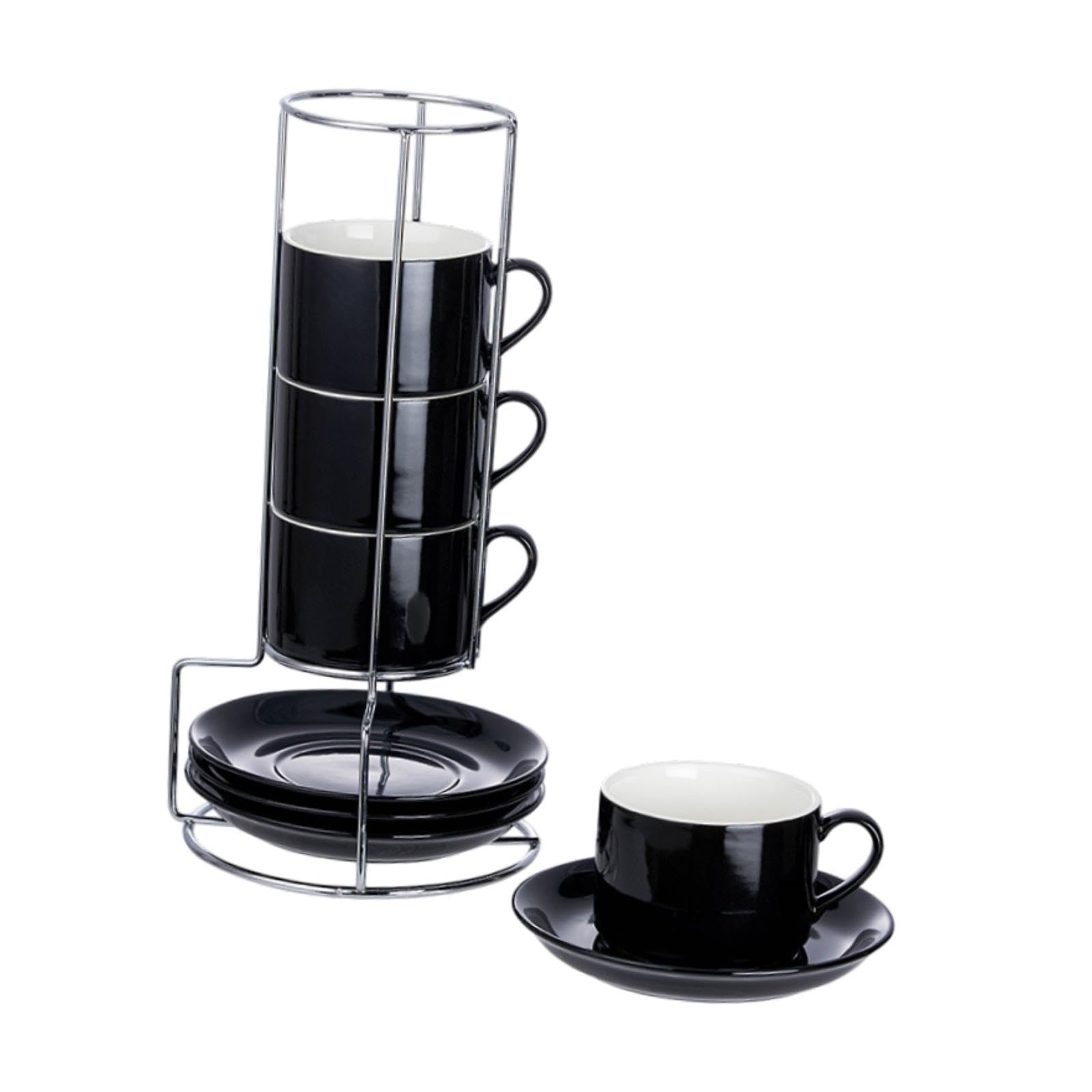 Tazas de Cerámica para Espresso con Platillos Y Soporte de Metal, Ahorran Espacio, Tazas de Espresso, Tazas de Café, Tazas de para Té Y, 5 onzas