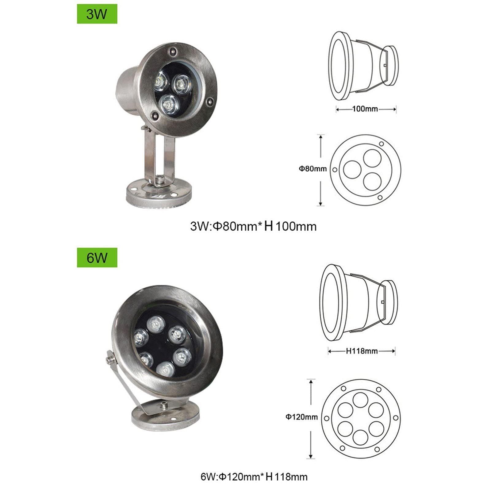 Luci subacquee a LED 6W, ricevitore impermeabile 12v IP68, cavo da 3 m (Color:Natural)
