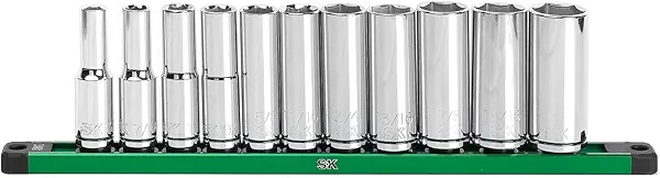 SK Tools USA 1/4" Drive, 11 Piece, 6 Point, Shallow, SAE Chrome Socket Set | SK01504
