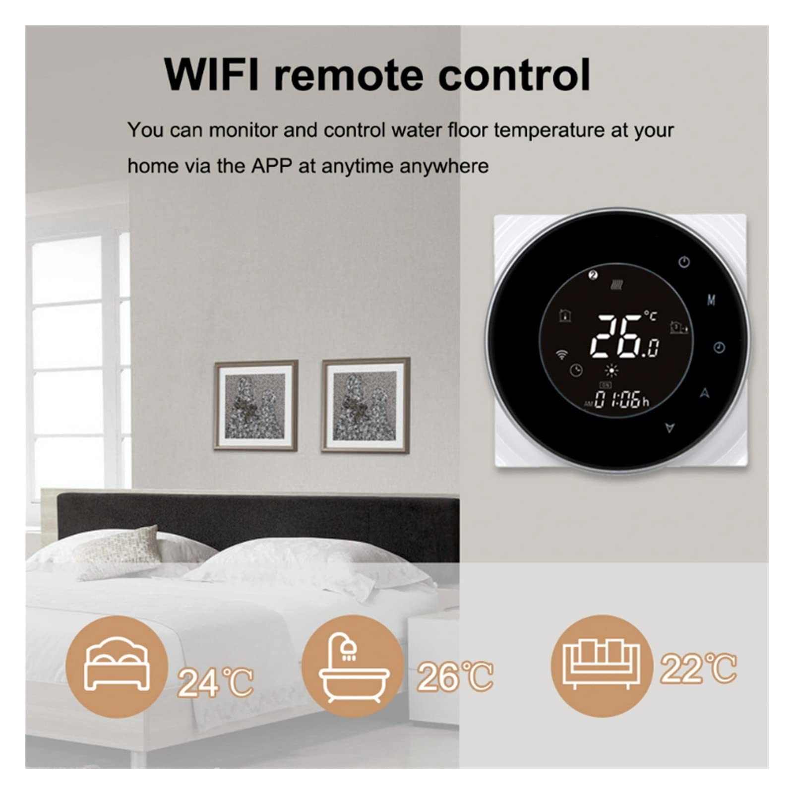 Sensore termometro, Inteligente WI-FI Termostato utilizzato for il termostato della caldaia dell'acqua/del riscaldamento pavimento elettrico in congiunzione(Noir,GA (NO WIFI))