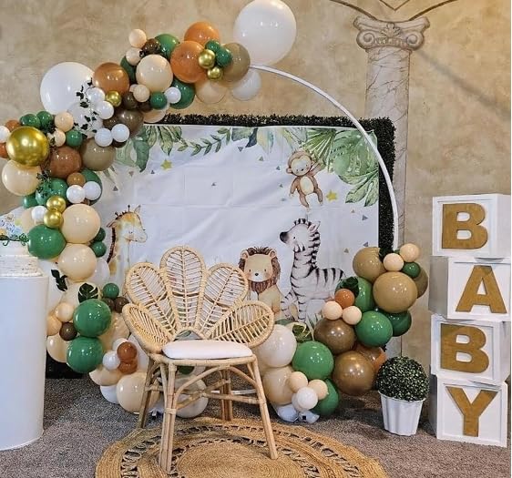 Image of Funhot Green and Brown Balloons Set, 60PCS Sage Green Brown Gold Balloon, 12Inch Jungle Safari Party Balloons Nude Metallic Gold Latex Balloons for Baby Shower Camo Woodland Birthday Party Decoration