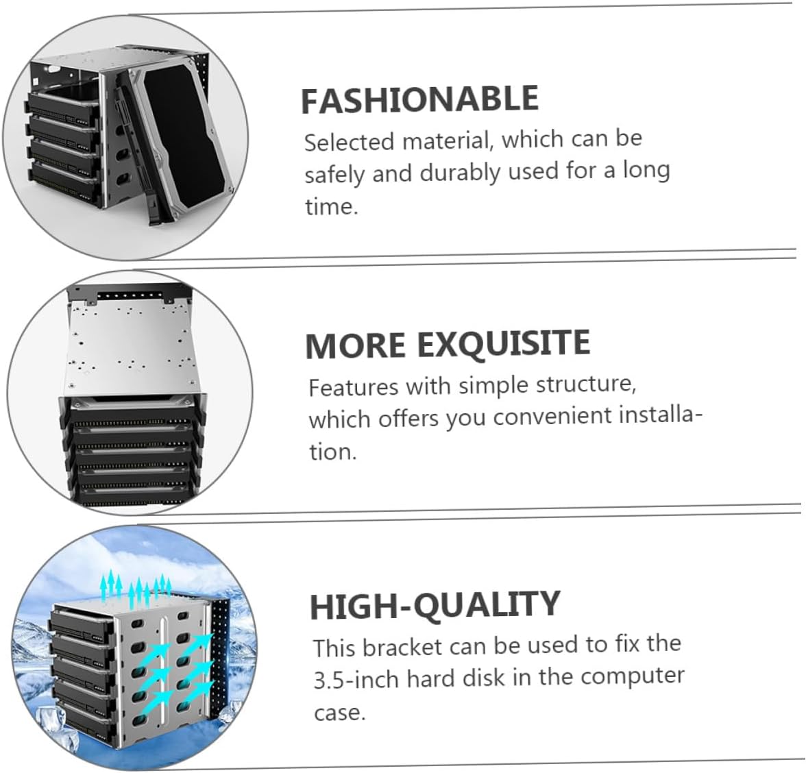 5-inch Hard Drive Cage with 5-Bay Tray and Cooling Fan, Hard Disk Mounting Bracket for Desktop PC Chassis, 5.25-inch Optical Drive Bay Converter Suitable for NAS and Server Storage