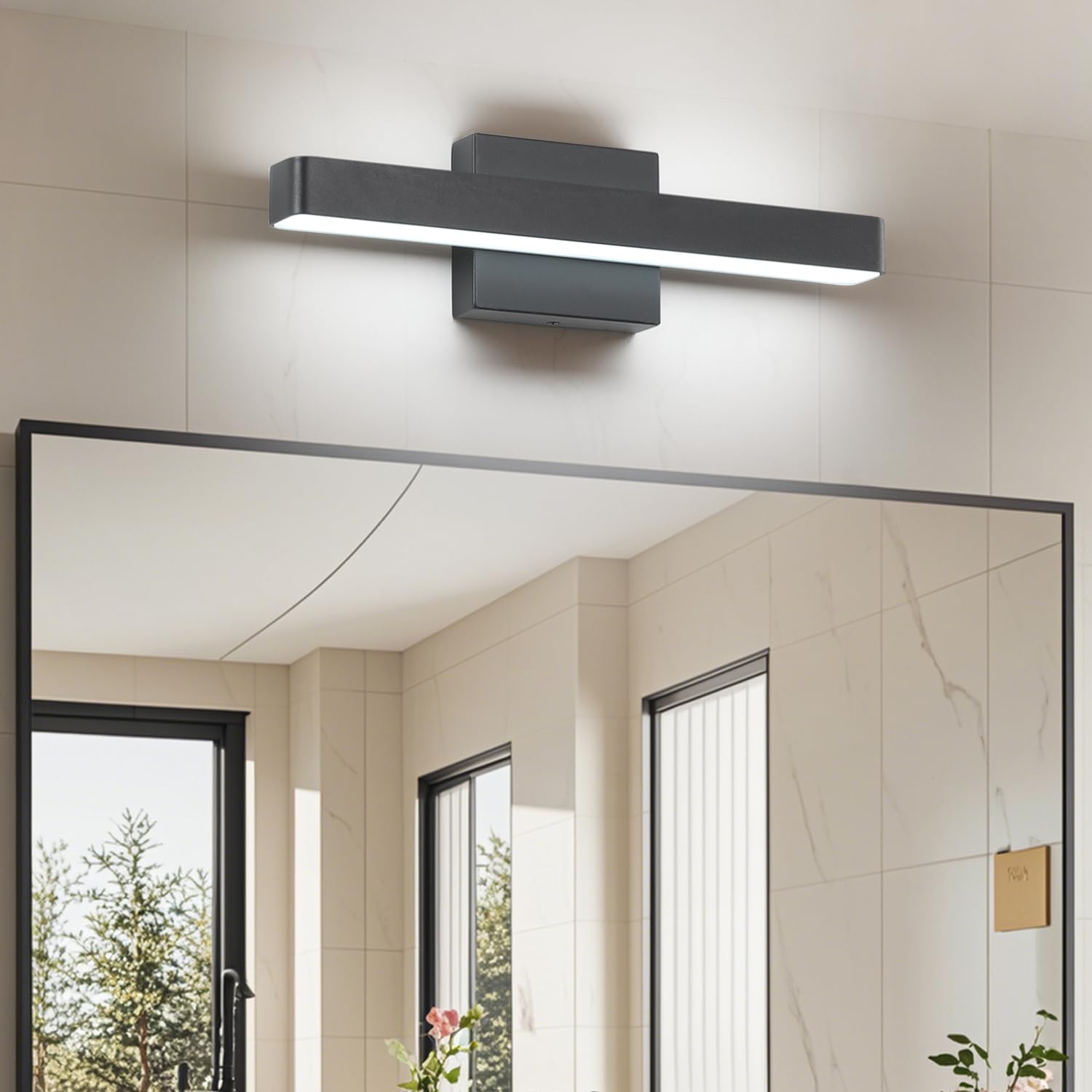 Liilokte LED Modern Bathroom Vanity Light Bar (16-Inch, Cool White 6000K), Modern Acrylic Bathroom Wall Lighting Fixtures Over Mirror, Matte Black