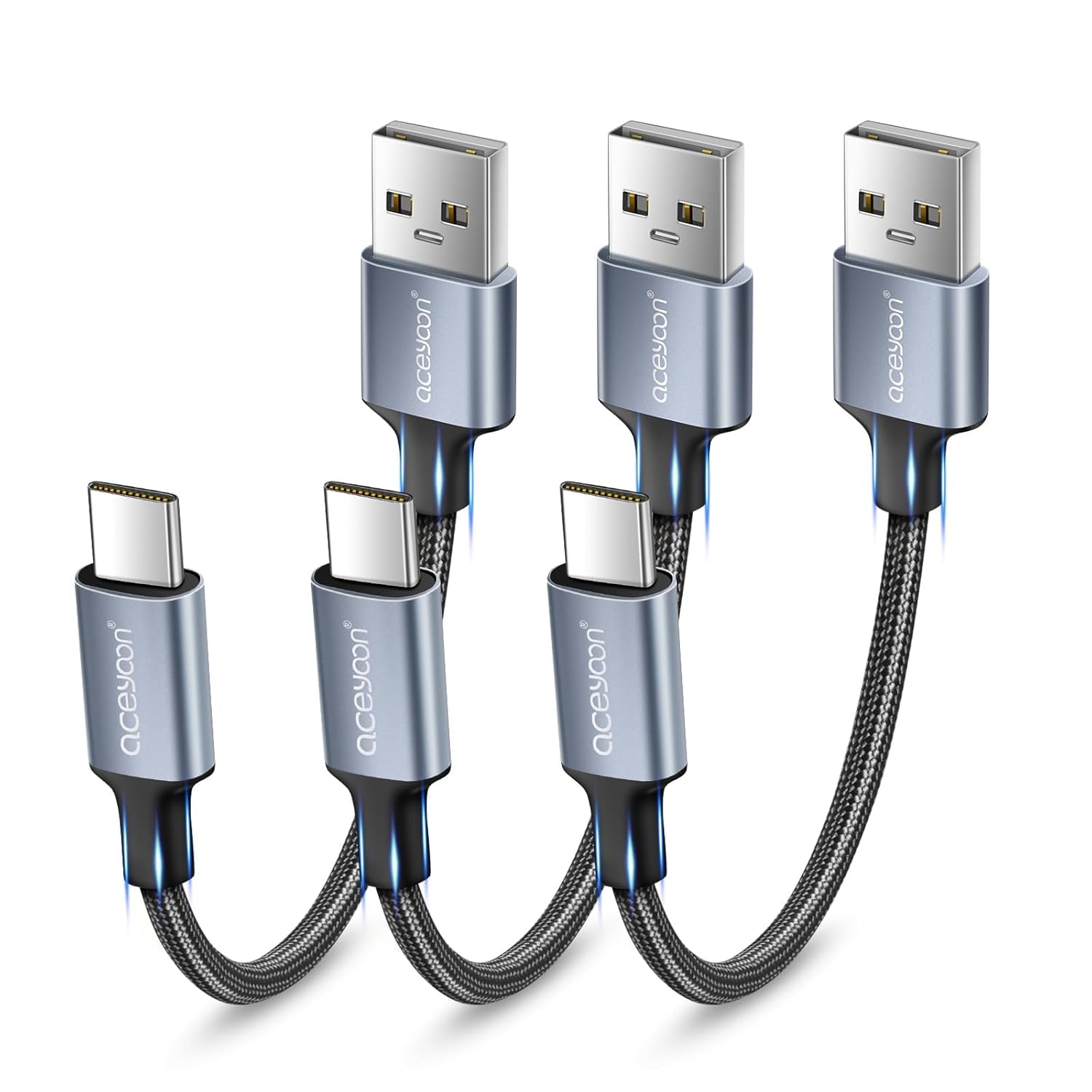 aceyoon USB C Kabel Kurz, 3 Stück 10cm 3A USB Typ C Ladekabel Nylon Geflochtenes USB C Schnellladekabel für Galaxy S22/S21/S20/S10,für Huawei P40/P30/P20,für Google Pixel,für OnePlus usw