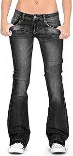 QLXDSD スキニーフレアジーンズレディースファッションデニムパンツブーツカットベルボトムストレッチパンツレディースジーンズウーマンジーンズローライズジーンズ (Color : Black, Size : L)