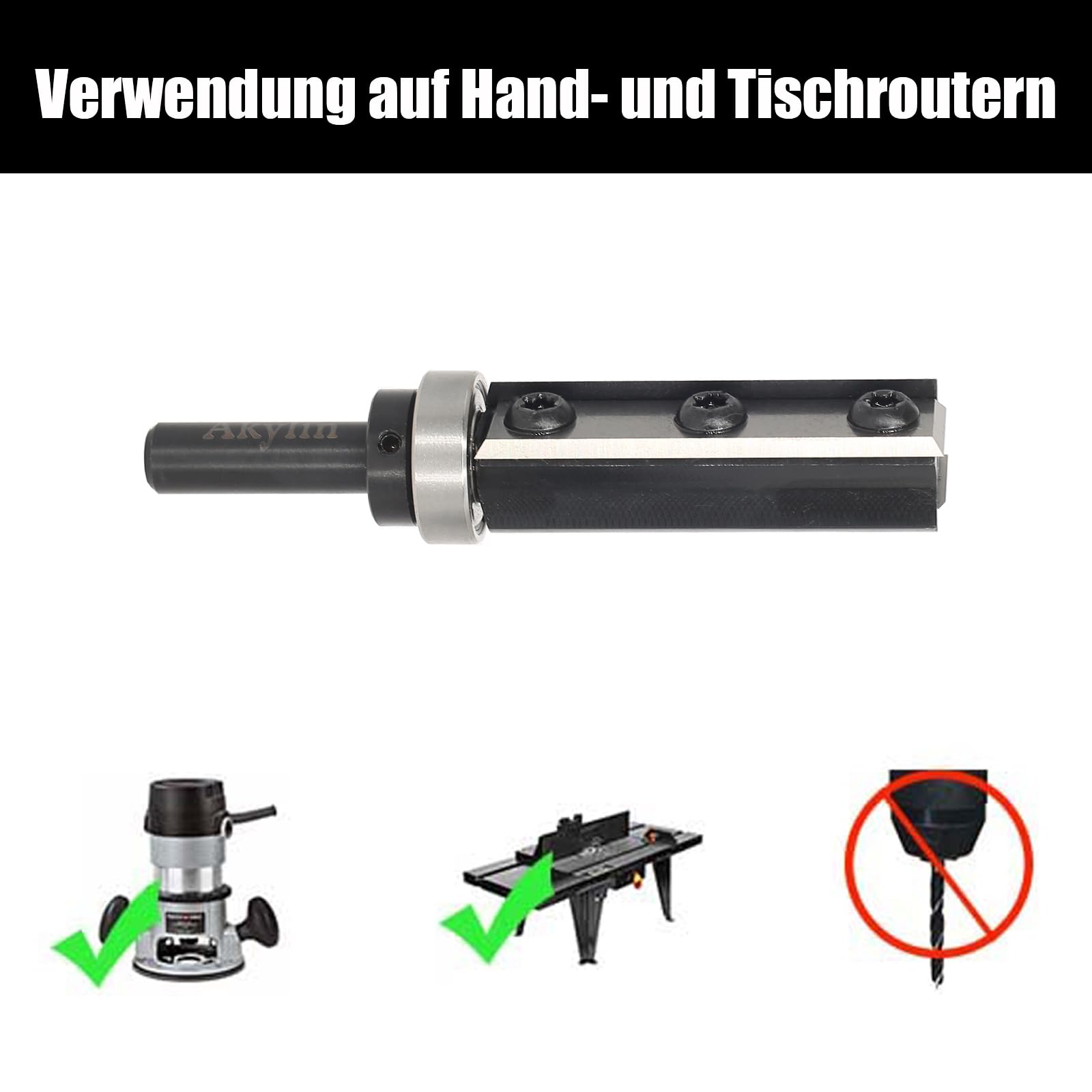 Fresa de enrasado con placa reversible de 8 mm de vástago, cuchilla de carburo intercambiable de 4 lados, fresa de enrasado para fresadora con rodamiento, fresadora de madera para el acabado de