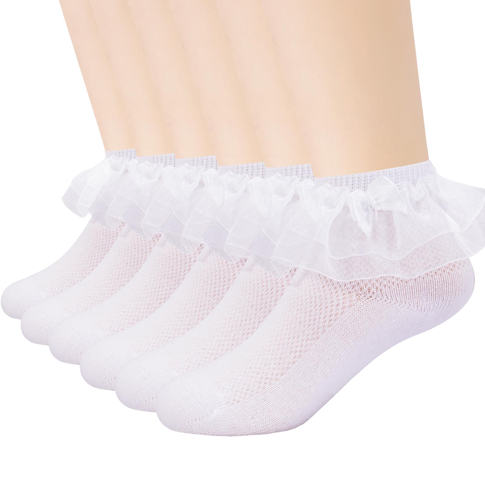 Baby - Calcetines de malla con volantes de algodón blanco para niñas y niñas, 6 unidades - blanco - 4-6 años