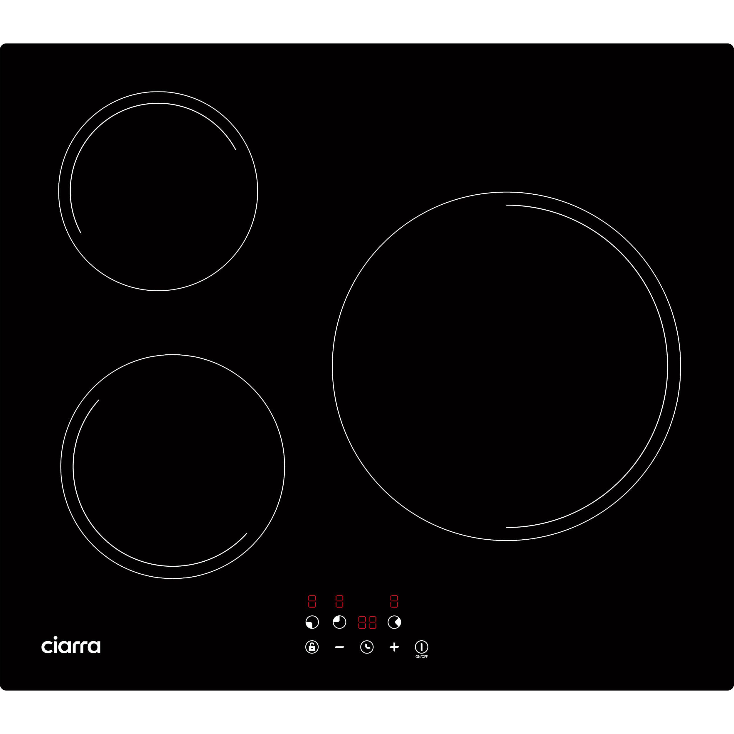 CIARRA AWBBIH3-A Induction Hob 60 cm, 3 Burners, Touch Control, 9 Power Levels, Child Protection, Automatic Shut-off