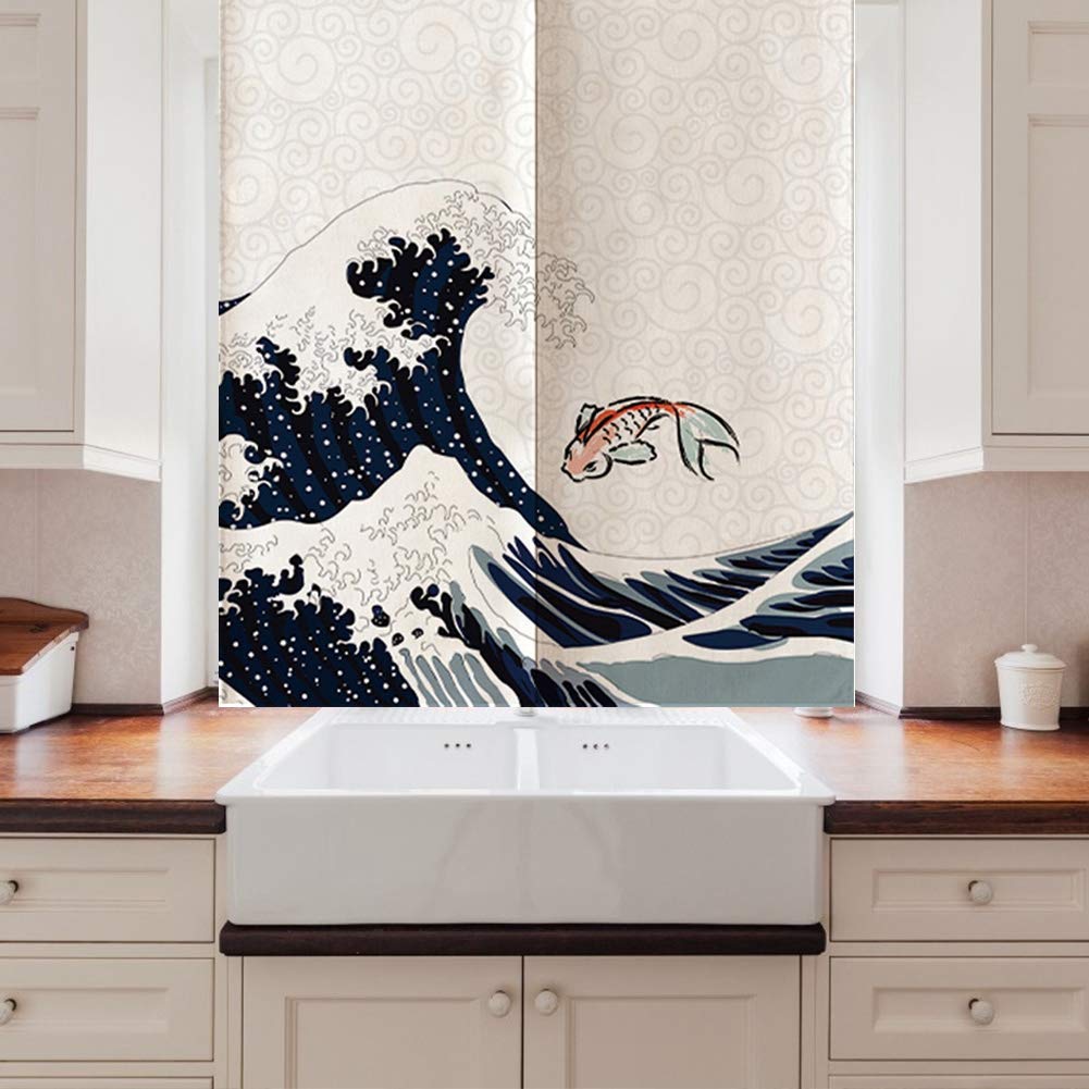 Rideau de Porte Japonais 100% Polyester 90x120cm Séparateur de Pièce Décoration Zen