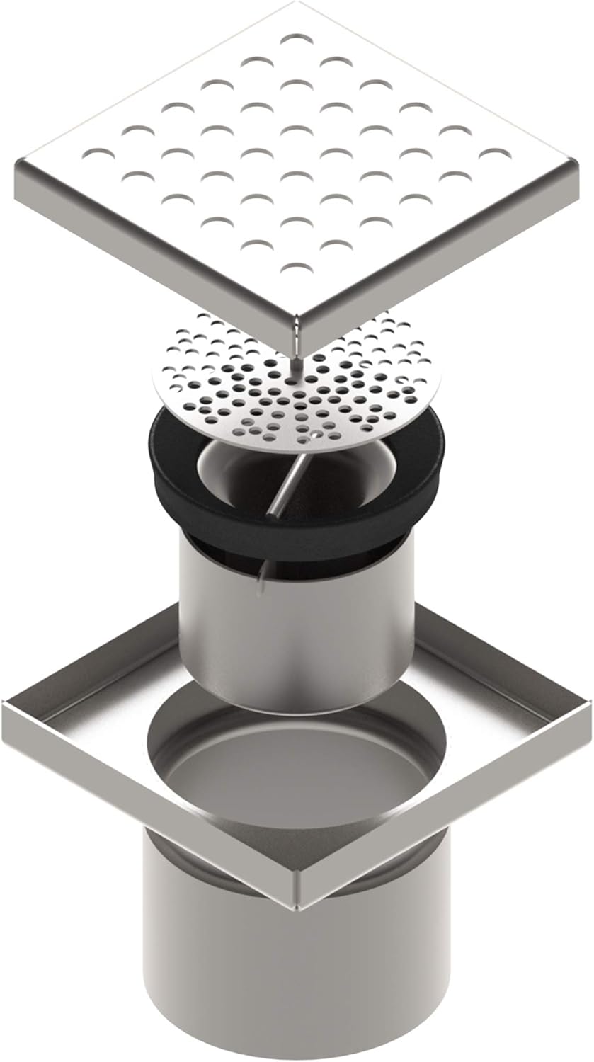 Vodaland - 6 inch shower floor drain with removable strainer, built in hydro lock gasket, brushed 316 stainless steel and certified.