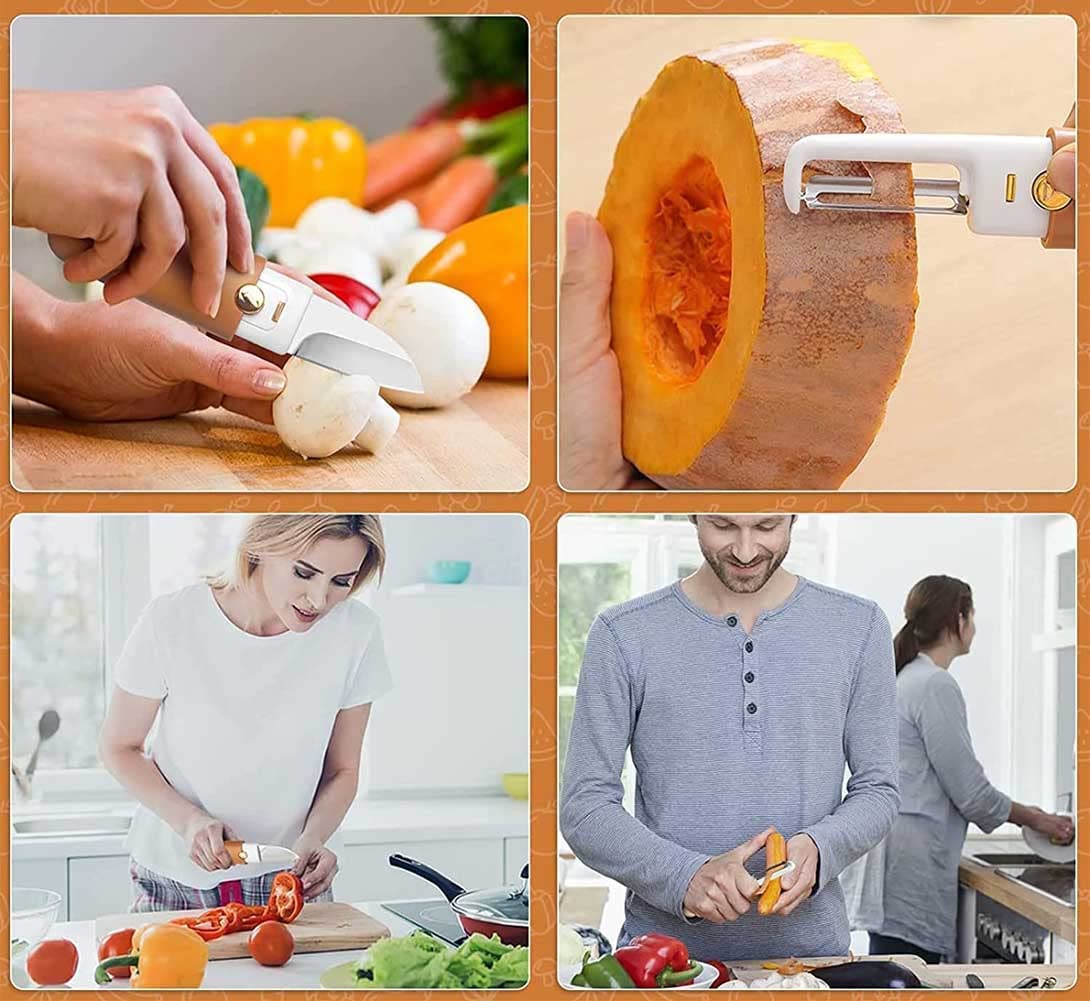 Piyudaa 2 in 1 Knife Stainless Steel Portable Knife Peeler Set Vegetable Peeler Fruit Peeler for Office Kitchen Camping Hiking 1