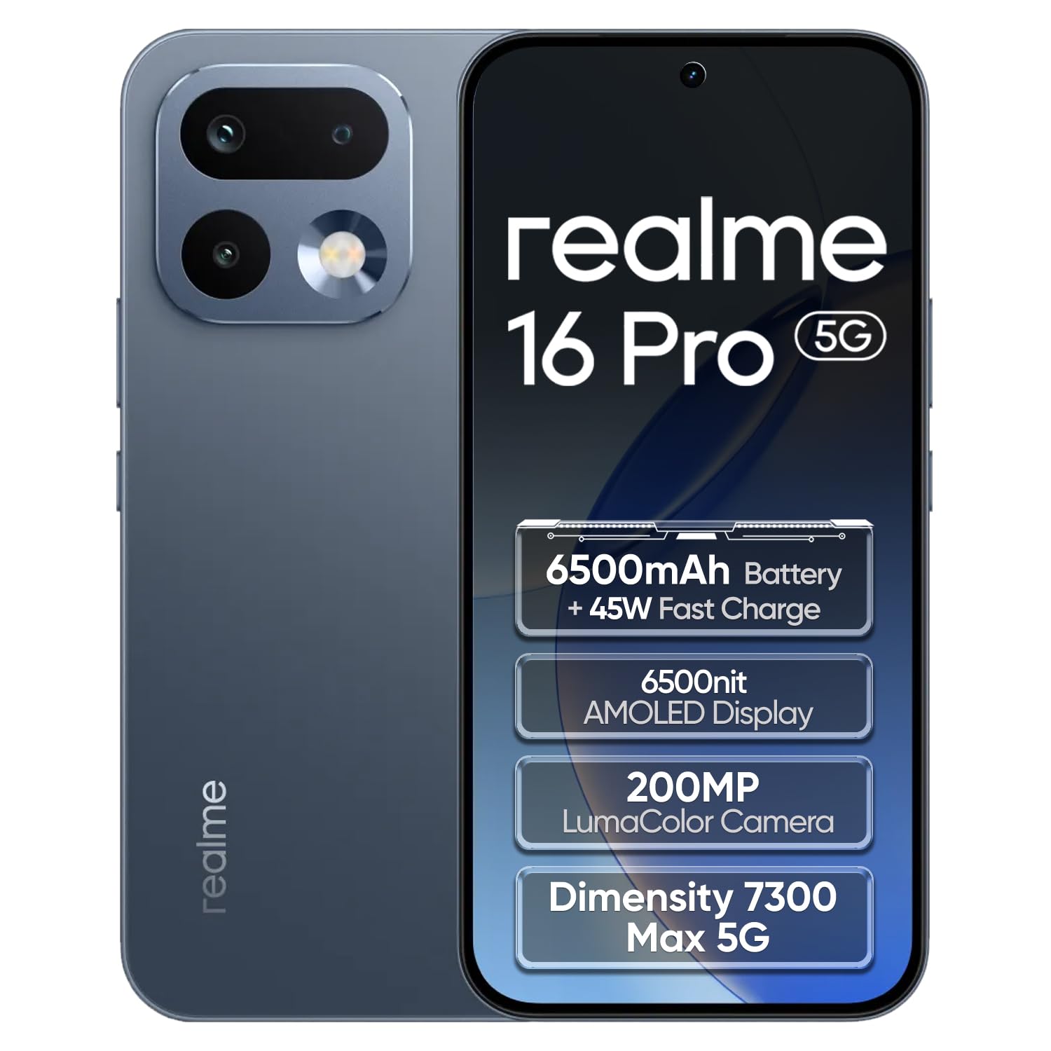 realme 16 Pro 5G Smartphone 8GB+256GB, Grey | Batteria 6500mAh, Ricarica Rapida 80W, Display AMOLED 6,78 pollici, 144Hz, Fotocamera 200MP, Dimensity 7300 Max, IP69
