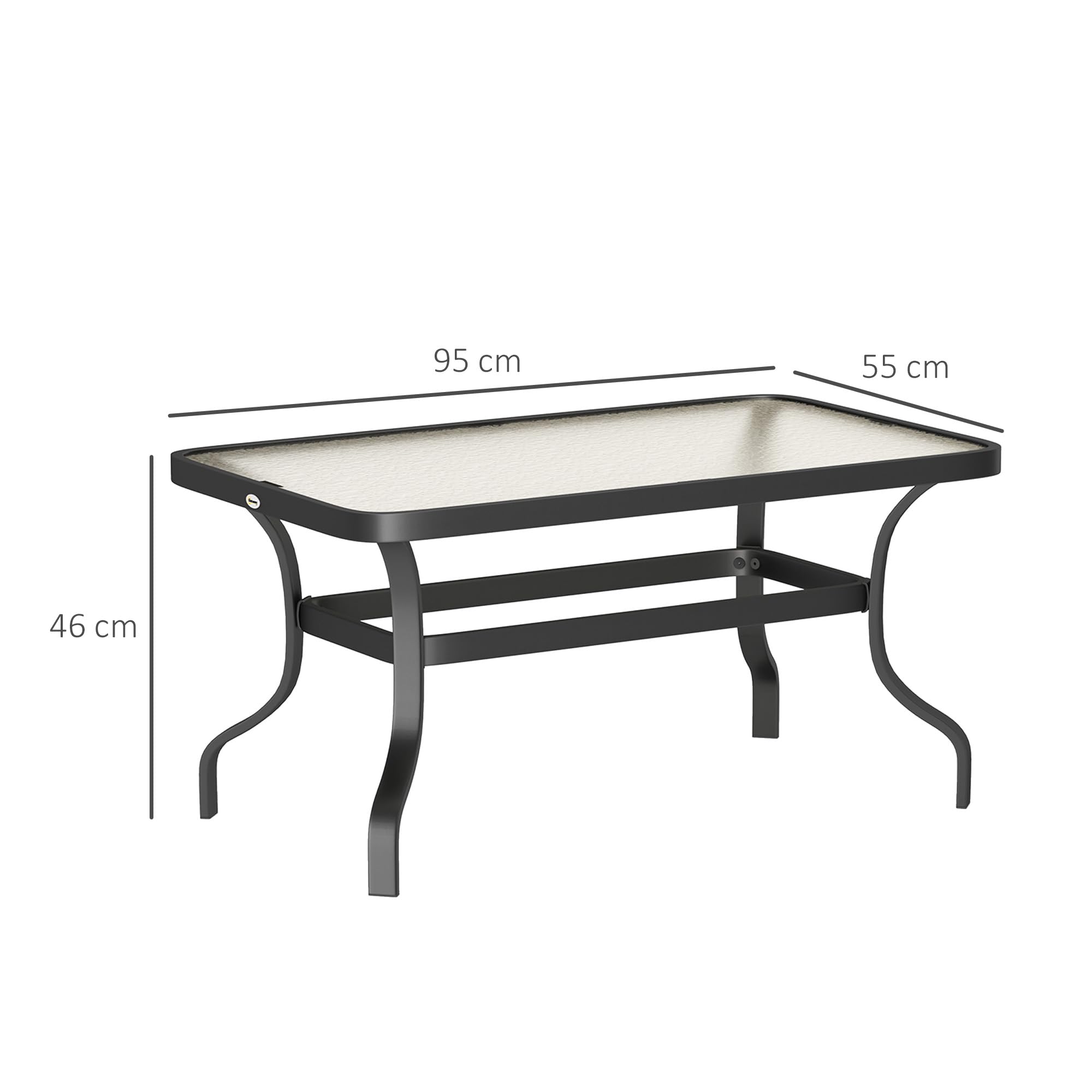 Outsunny Table Basse de Jardin Rectangulaire Verre Trempé Ondulations 95x55x46 cm Noir