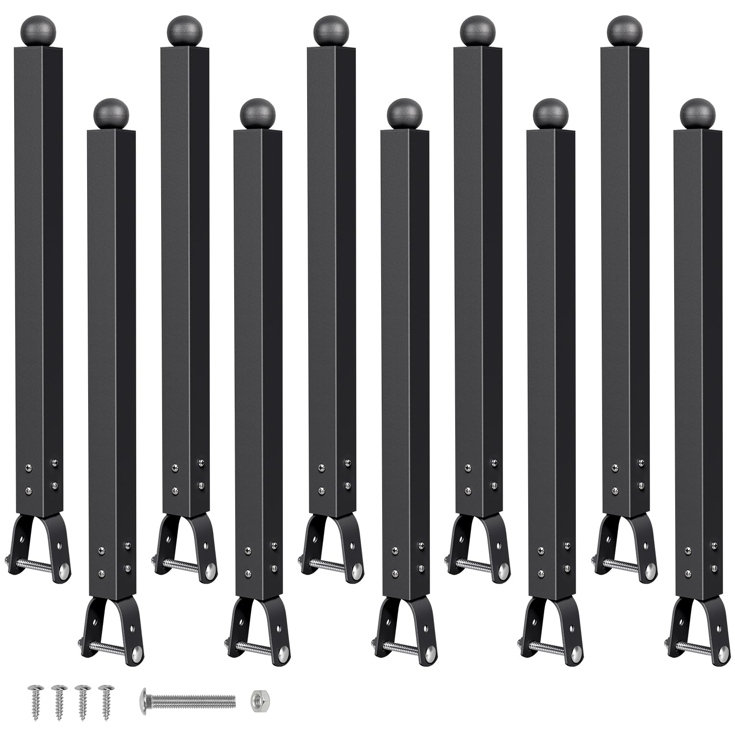10 Pack 1-3/8'' Chain Link Fence Extension, 17'' Fence Extension Height, Galvanized Post Extender for Dogs and Privacy (Black)