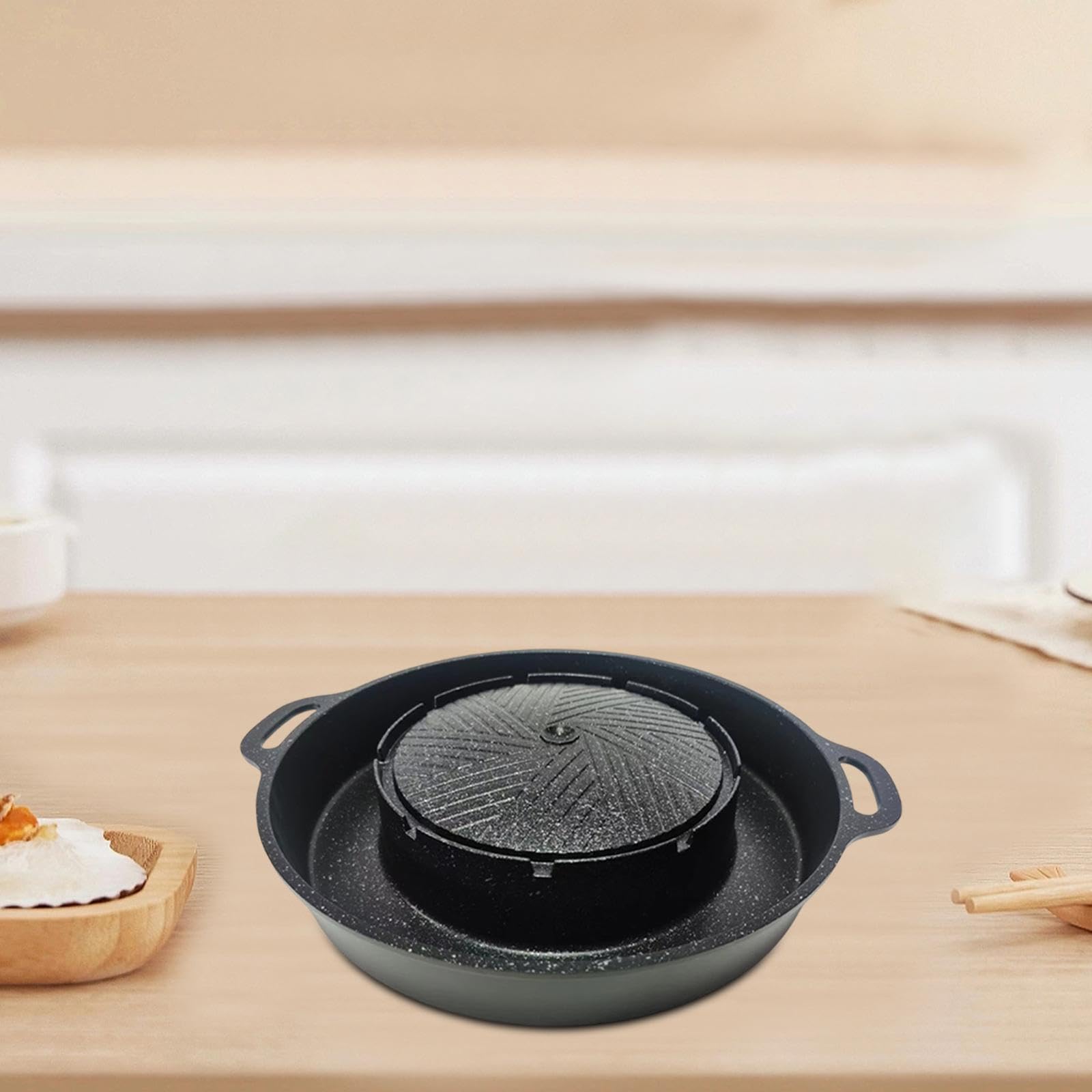F Fityle 2 in 1, Koreanischer BBQ-Hotpot und Grill, Kochgerät, Grillplatte für Camping, Gartenparty, Indoor, Outdoor, Zuhause, S