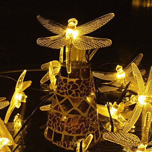 Semintech Solar String Light Waterproof Outdoor Fairy Lights 20Ft 30 Crystal Dragonfly LEDs for Pation,Homes,Gardens