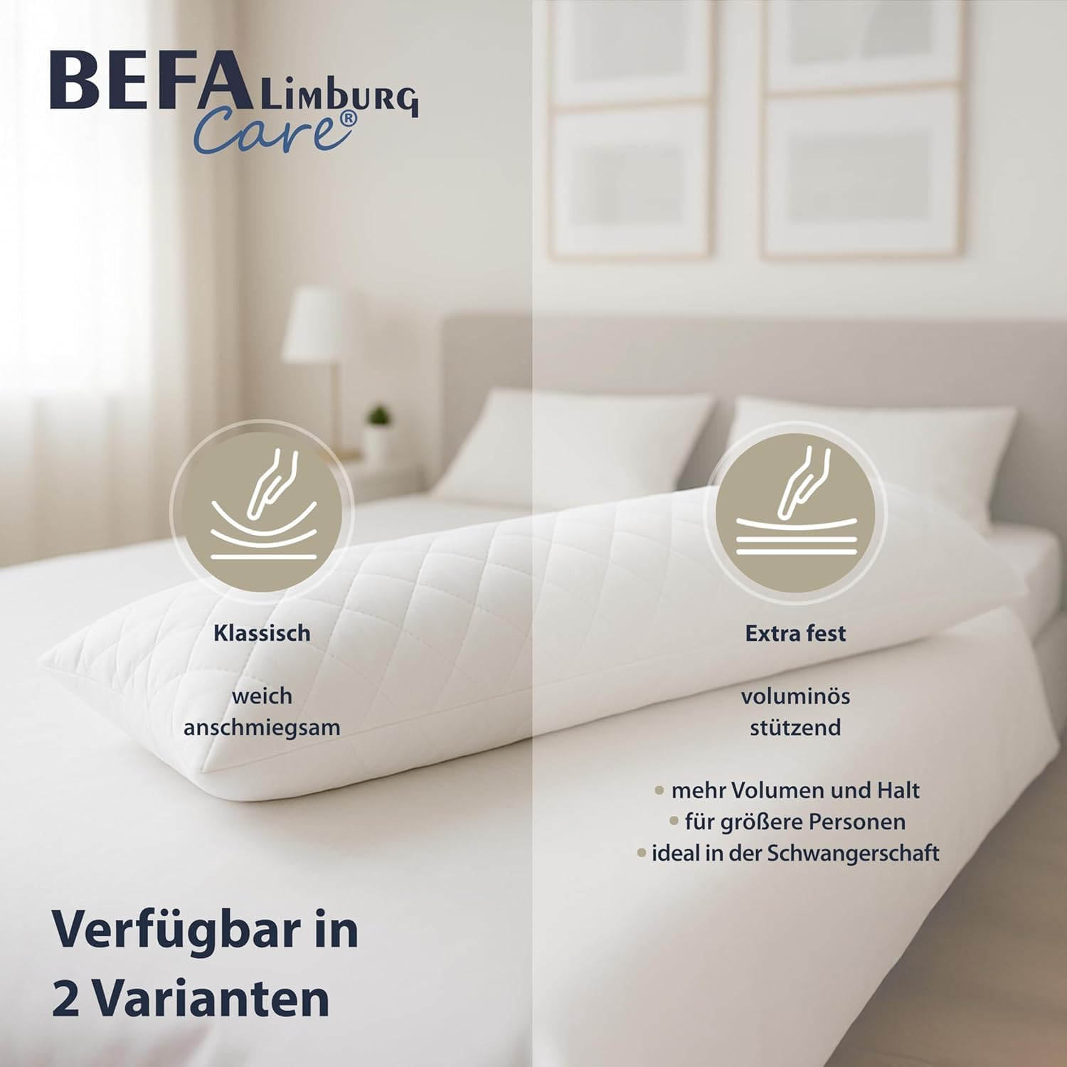 Seitenschläferkissen 40x145 cm EXTRA FEST| Schwangerschaftskissen | 1400g Füllgewicht | OEKO-TEX zertifiziert | Allergiker geeignet | Made in Germany