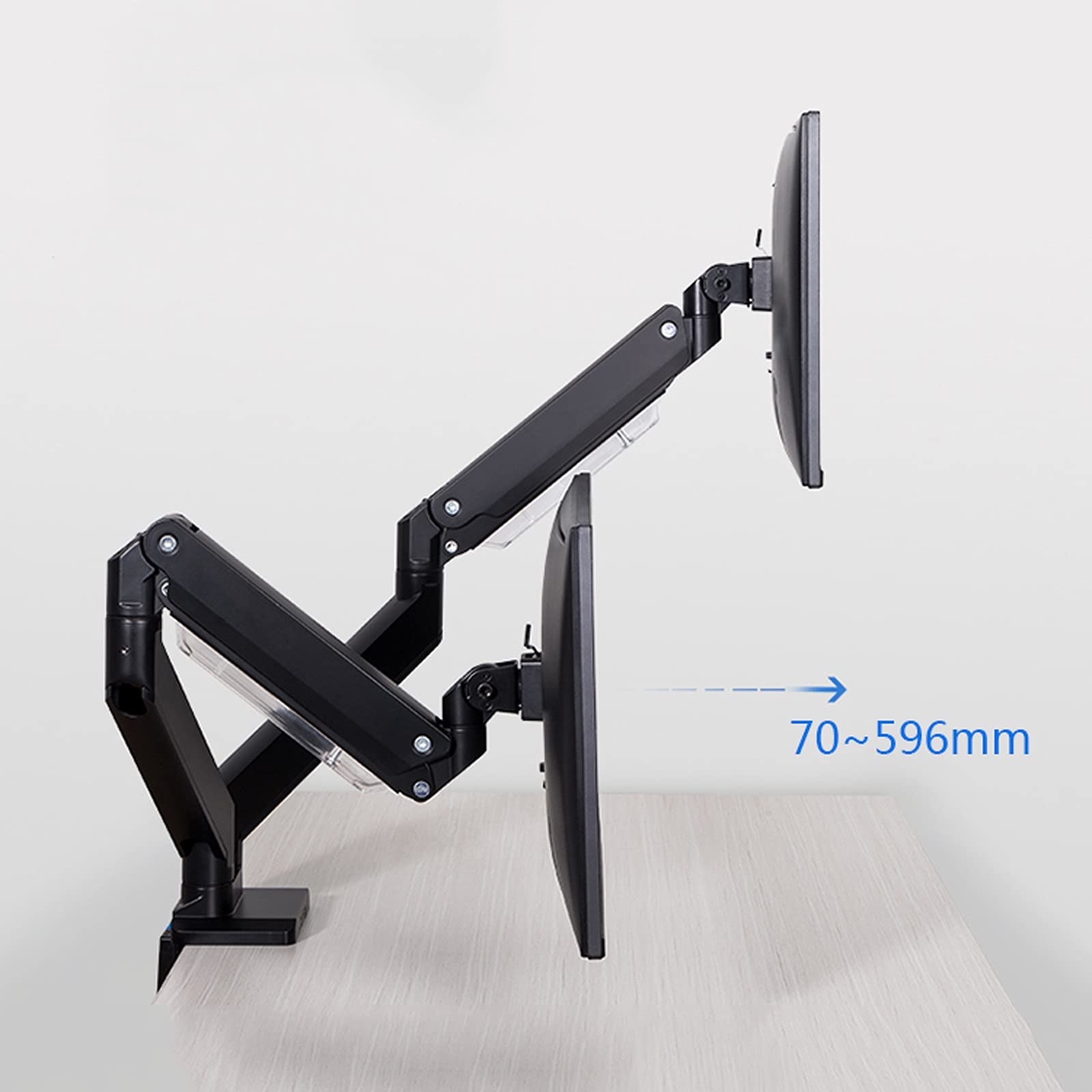 Ramię do monitora, gazowe, podwójne ramię do monitora, sprężyna gazowa, uchwyt do monitora, 2 ekrany LCD, długie ramię, uchwyt do monitora z 2 portami USB, udźwig do 15 kg, biurko do monitora M