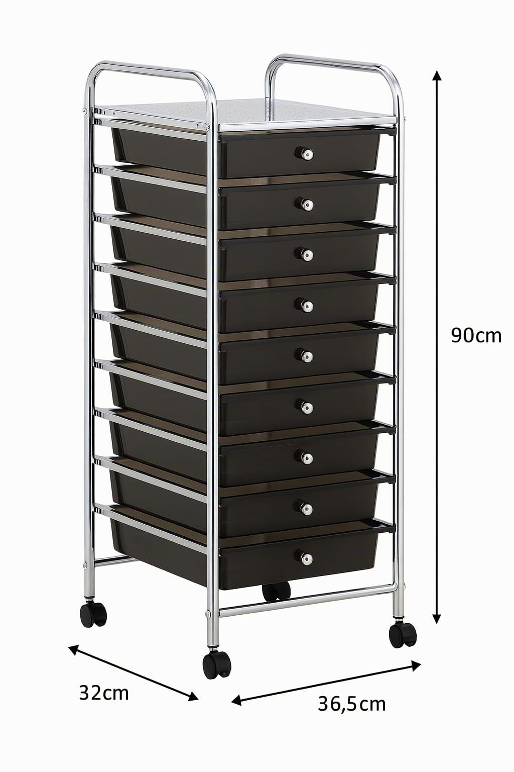 HERSIG - Mueble Cajonera Plastico y Metal | Cajonera con Ruedas 10 Alturas - Color Negro