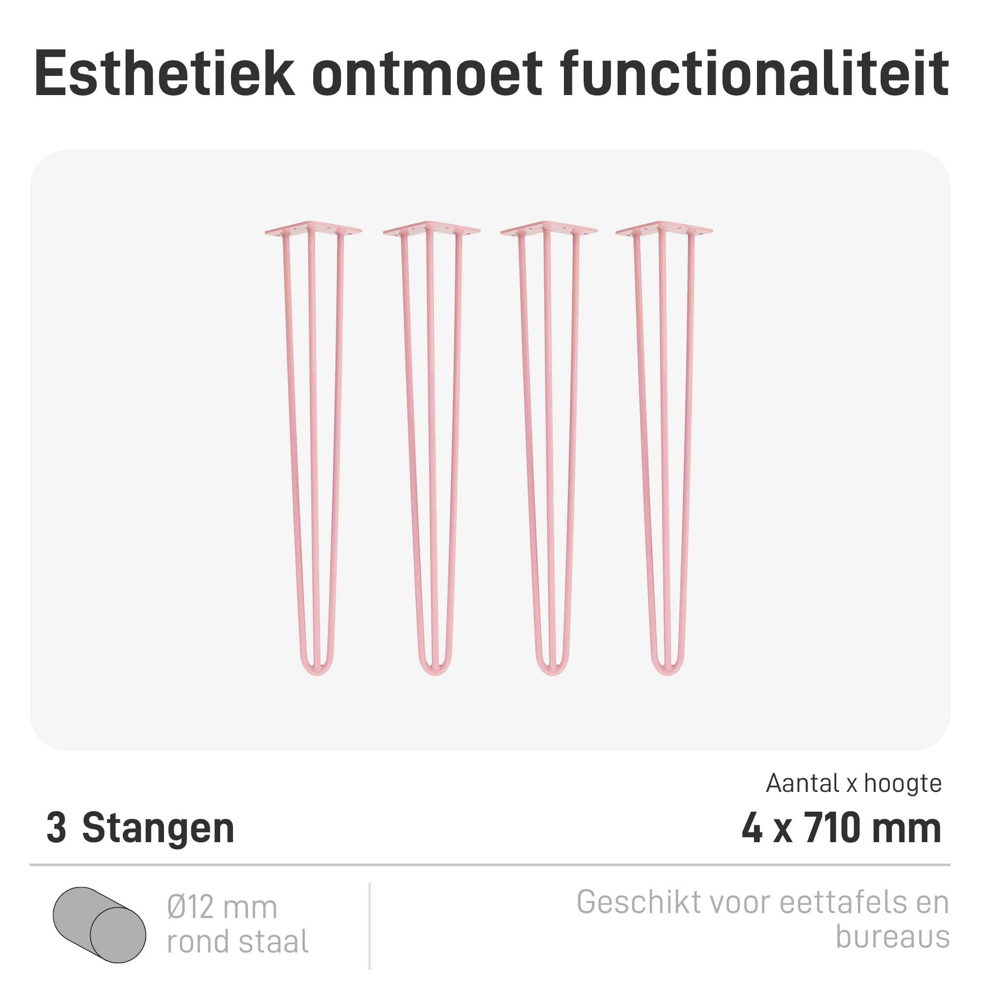 Natural Goods Berlin 4X Hairpin Leg Tafel-Poten | Diverse Kleuren & Maten | Metalen Tafel-Poten | Voor Doe-Het-Zelf Projecten zoals Eettafel & Schrijftafel | 71 cm Hoog & 2-Streben | Wit