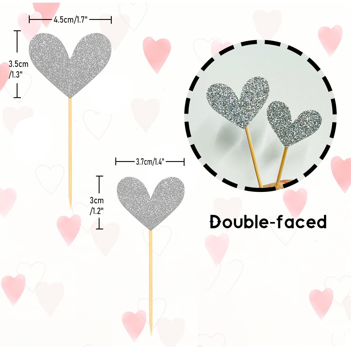 24Pcs Glitter Love Heart Cupcake Toppers for Valentine's Day Decorations - Image 2