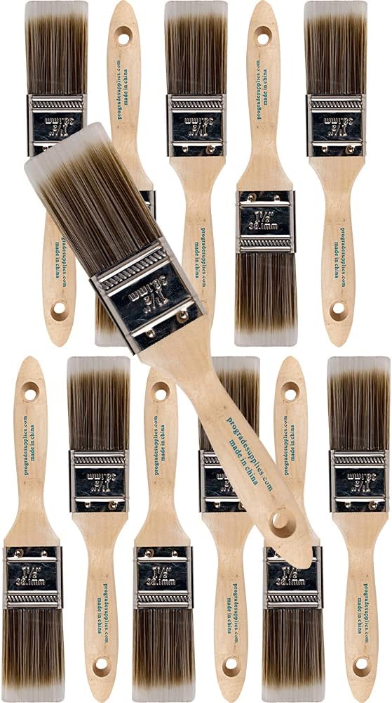 12Pk 1.5 inch Flat Brush Premium Wall/Trim House Paint
