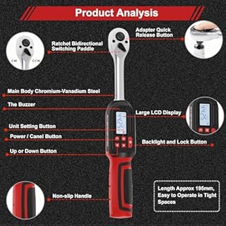 ATsafepro Chiave dinamometrica digitale da 3/8", chiave dinamometrica elettronica 3-60 Nm ± 2% precisione di coppia a doppia direzione, memoria preimpostata, cicalino e notifica flash LED per moto