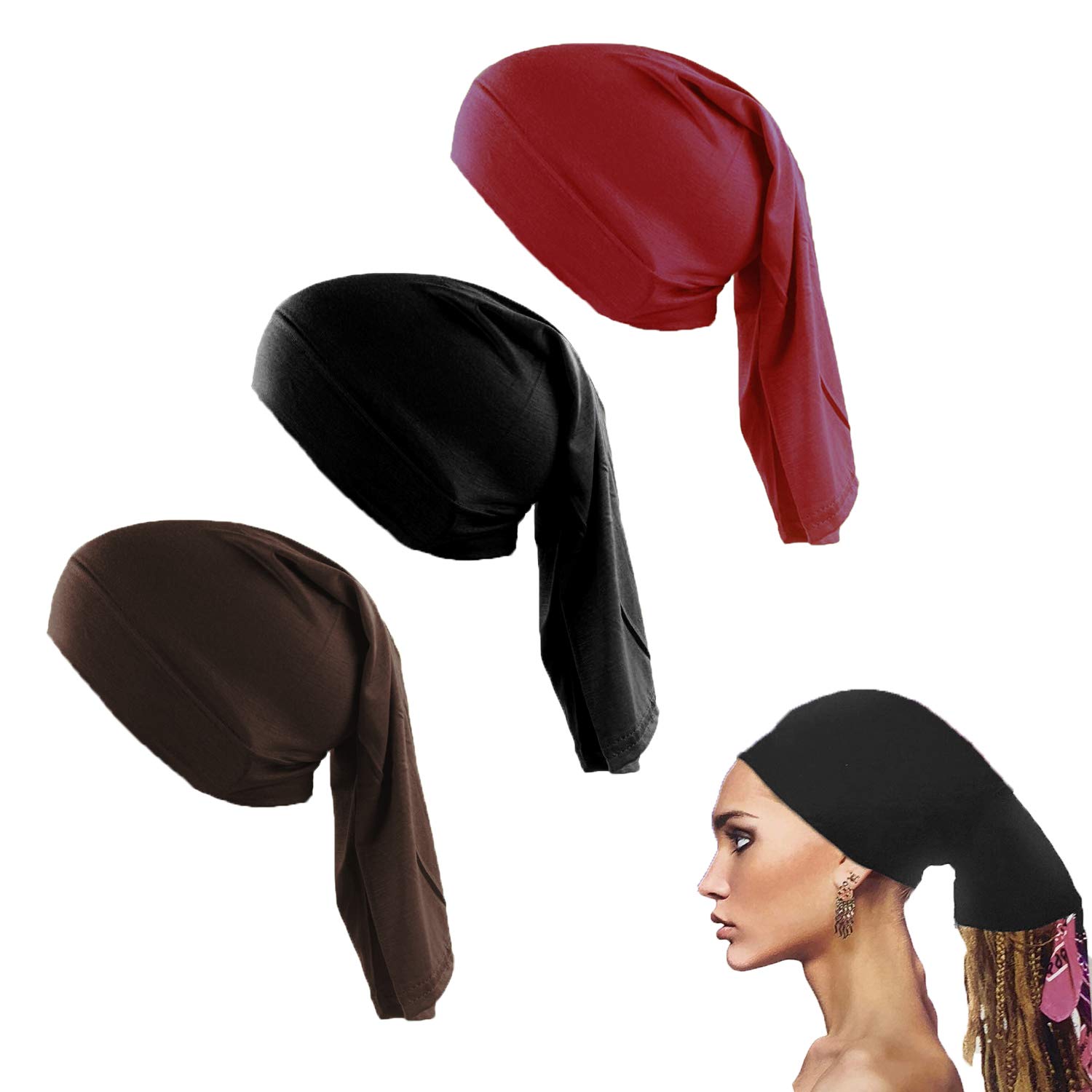 Unisex Spandex Dreadlocks Tube 3 Packed Long Hair Covers for Men Women (Long Set-3 Packed)