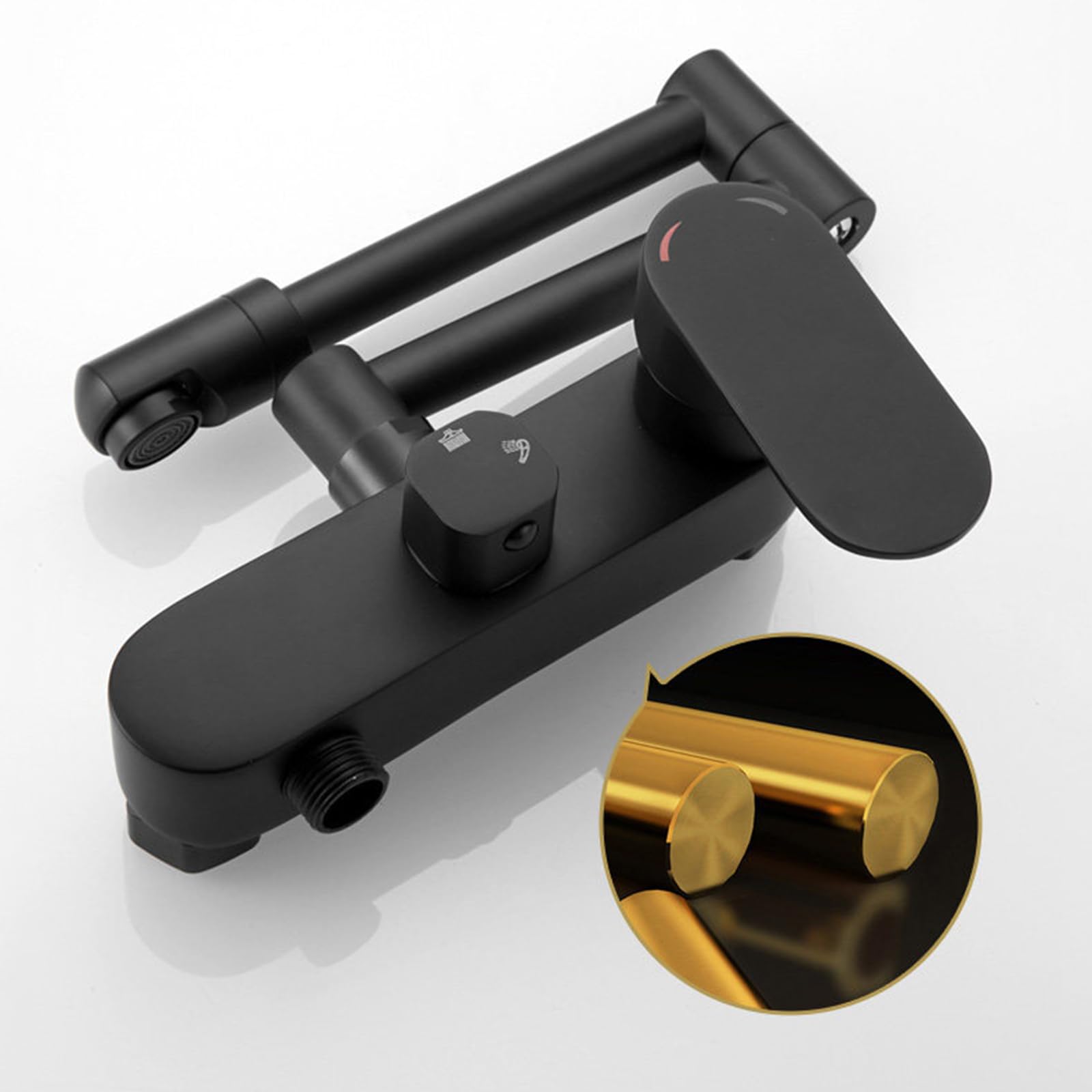 Grifo De Baño Montado En La Pared Grifo Lavadora Doble Salida Plegable Agua Fría Y Caliente Doble Orificio,Negro