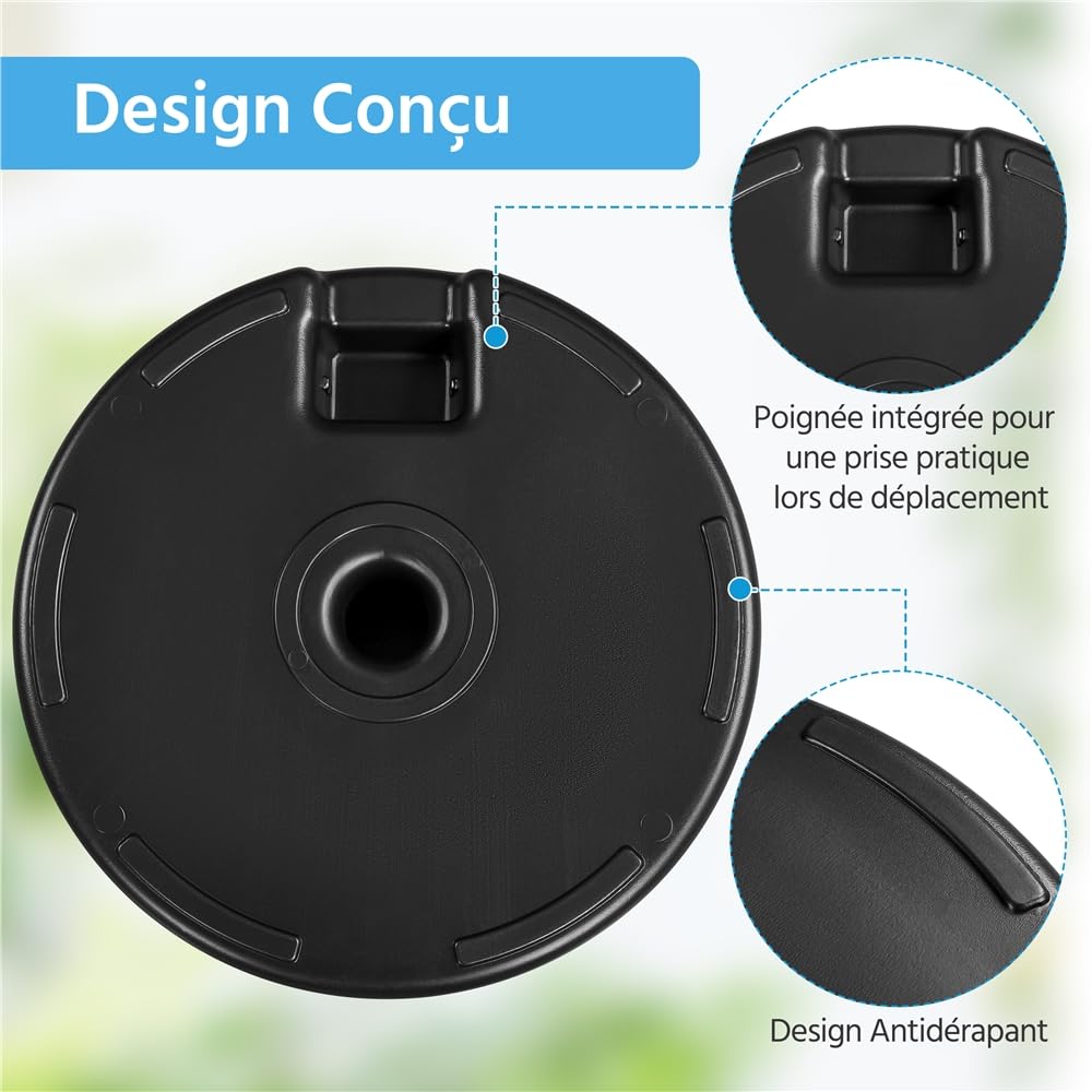 Yaheetech Pied de Parasol Remplie d'eau 22 L Base de Parasol en HDPE Imitation Rotin Socle de Parasol Extérieur pour Mât de Parasol de Ø 3,8 cm/4,8 cm Jardin Terrasse Piscine Noir