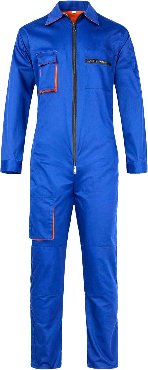 Mens Work Coveralls Long Sleeve Workwear Overalls Utility Zip-Front Coverall with Multi Pockets