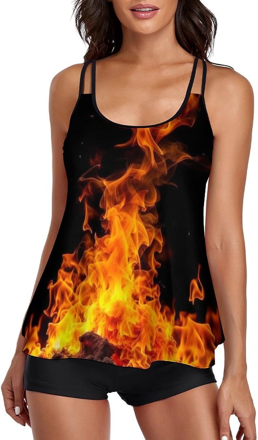 Tankini Swimsuits for Women, 2 Piece Athletic Bathing Suit with Tummy Control and Shorts