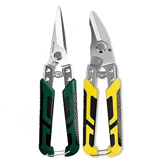 Tin Snips Set, Straight & Curved Metal Cutter Shears | with Comfort Grip, Multi-Purpose Cutting Tools for Metal, Plastic, Wire, Cardboard, Branches - Amazon product rated Grade A
