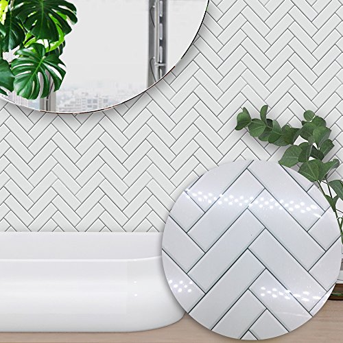 ENCOFT 24 Piezas Pegatinas de Baldosas Pegatinas de Azulejos Auto-Adhesivo Blanco Pegatina Pared Revestimiento Border Decorativo Impermeable para Cocina y Baño (20x20 cm)