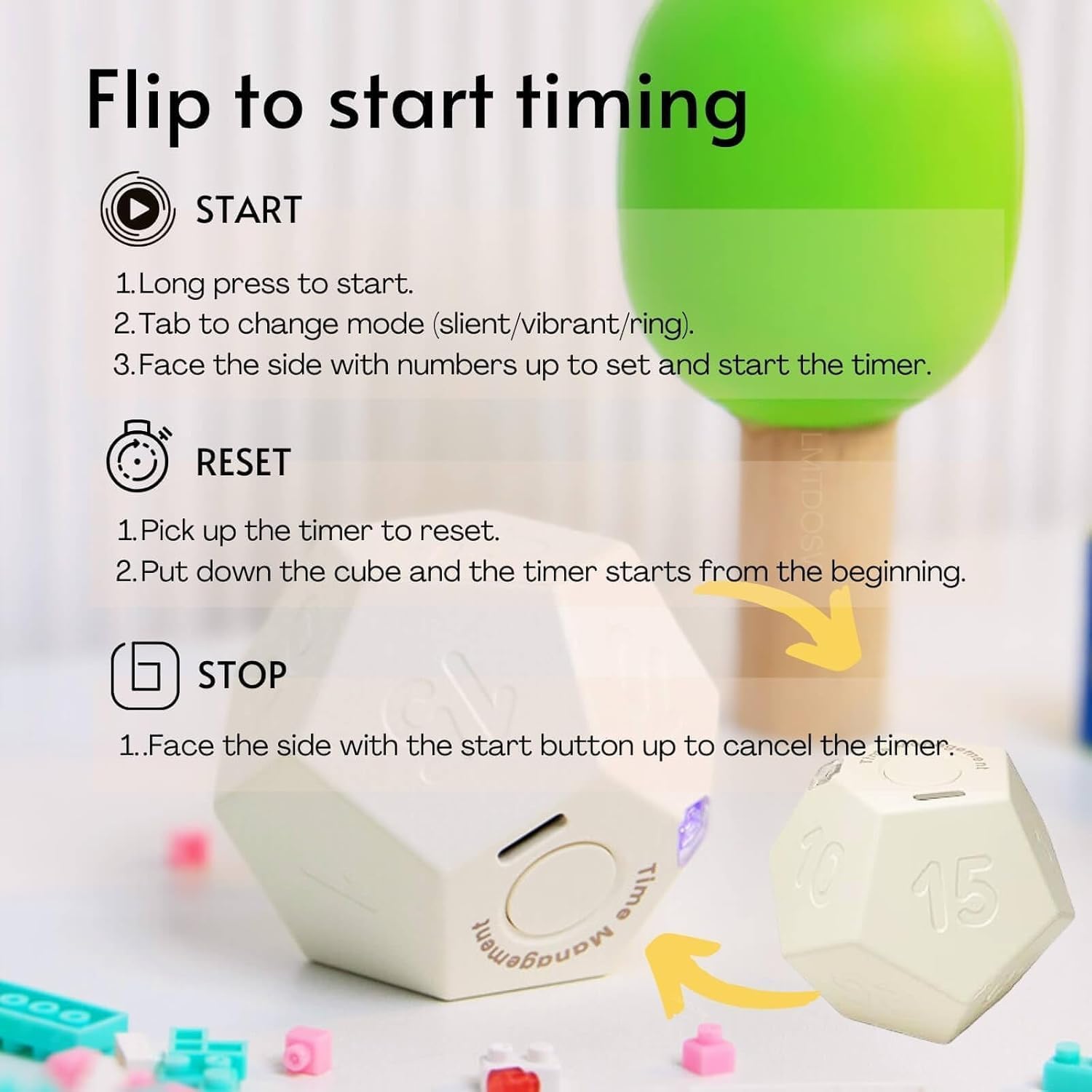 Drehbarer Pomodoro Schreibtisch,Wiederaufladbare Produktivität Timer,Dusche Timer wasserdicht,Magnetische Flip Stummschaltung,Vibration (Yellow&White)