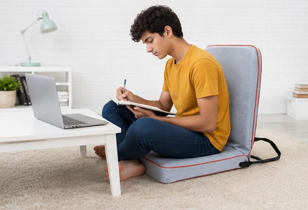Kawachi Right Angle Back Support Floor Chair Portable Foldable Meditation and Yoga Seat with Firm Backrest Lightweight Comfortable Floor Seating for Home (Blue) 1